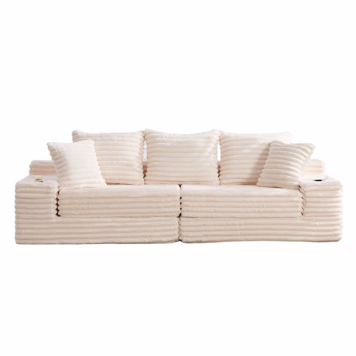 Aosom UK Beige Ribbed Corduroy Convertible Sofa Bed with High Backrest, Extra Pillow and Dual Side Pockets, W/D/H: 107.5 x 38.5 x 34 cm – 2