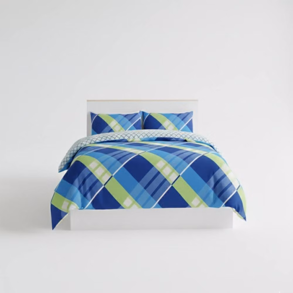 Snug City Reversible Geometric Pattern Duvet Cover and Pillowcase Set in Blue, Super King, 200 x 200 cm – 2