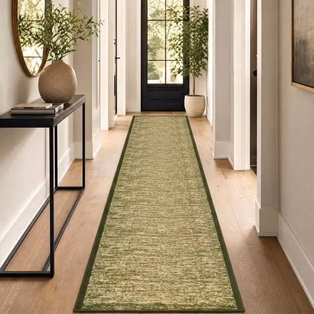 Bravich LTD Mottled Blend Green Hallway Runner Rug, Non-Slip Low Pile Polypropylene Carpet, W: 66 cm, L: 550 cm