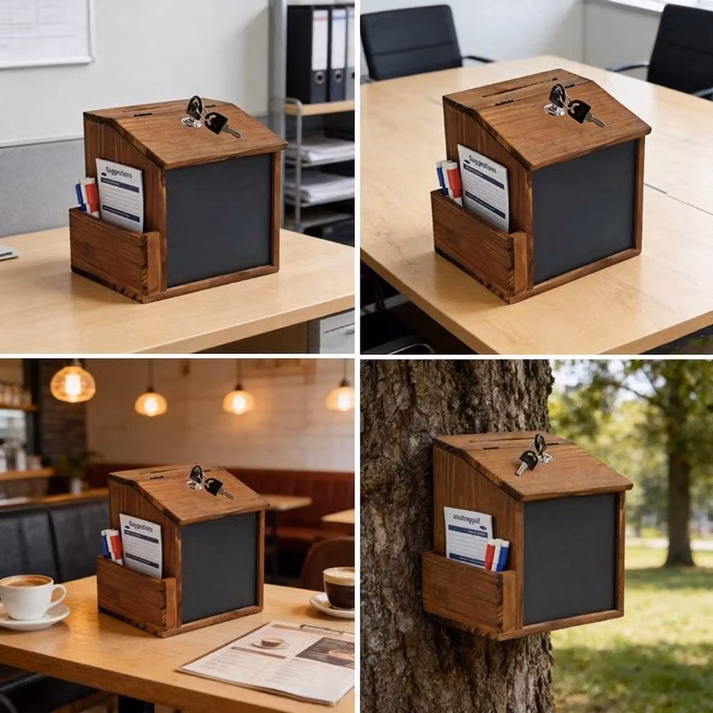 VOGREX Wall Mount Wooden Lockable Suggestion Box in Brown – 4