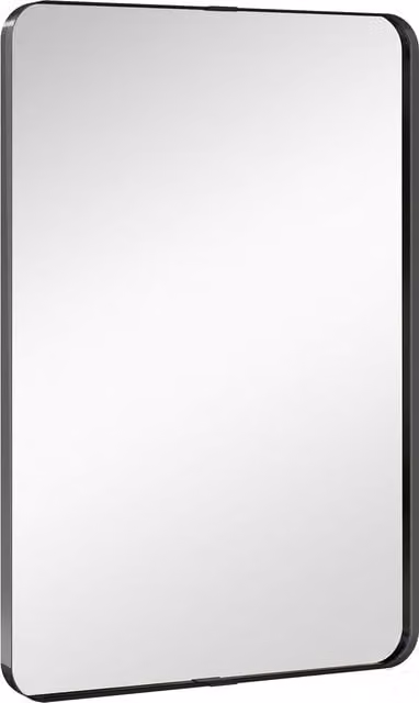 HOMCOM Rectangular Wall Mounted Bathroom Mirror with Aluminium Alloy Frame and Tempered Glass, Black, W: 90 cm, H: 60 cm