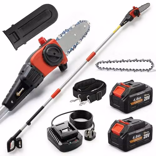 Outsunny 18V 8 inch Cordless Pole Chainsaw in Black with Spare Battery and Quick Charger – 1