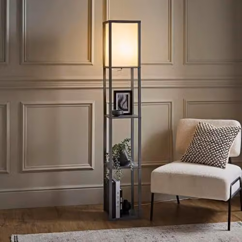 MiniSun Wooden Floor Lamp with Shelves in Grey – 2