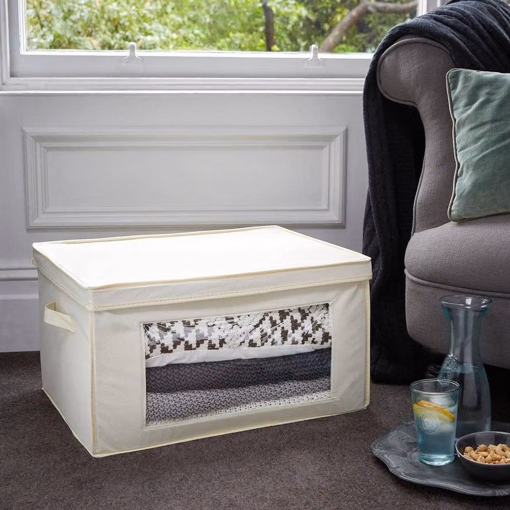 KORVIXA Beige 66L Large Collapsible Fabric Storage Box with Handles – 2