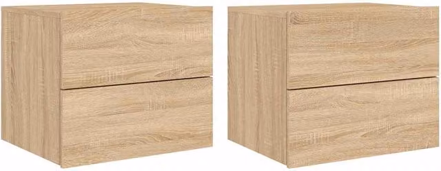 Berkfield Home Set of 2 Wall-mounted Modern Bedside Cabinets with Integrated LED Lights in Sonoma Oak Brown – 1