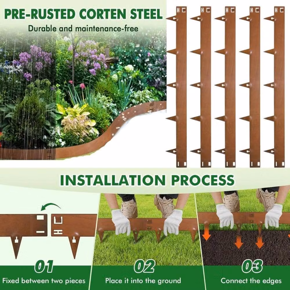 SPETLEK 5-Piece Steel Flexible Lawn Edging Set in Brown – 3