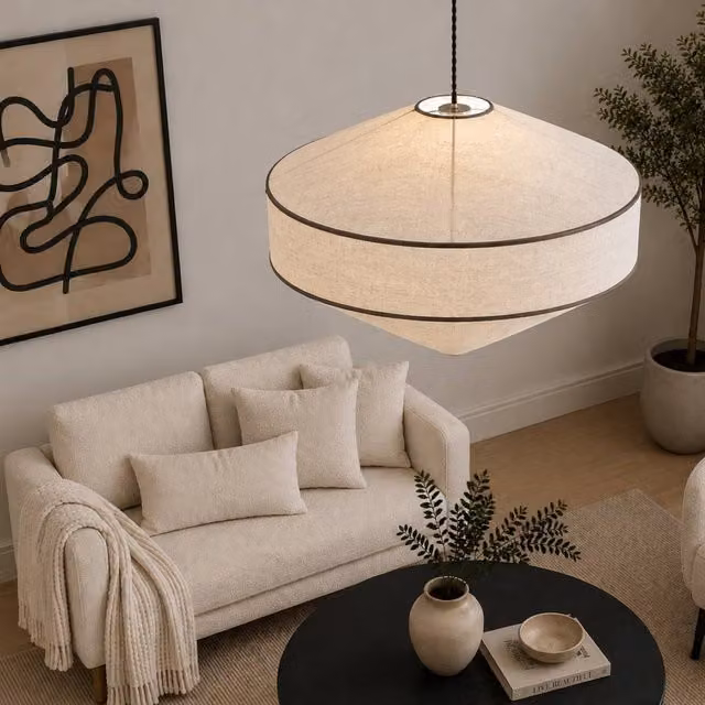 CGC Lighting Libby Geometric XL Round Fabric Lampshade in Beige Stretch Linen