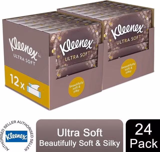 Kleenex Ultra Soft Luxury and Silky Facial Tissues, Multicolour, 24 Pack