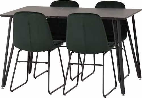 Seconique Marlow and Lukas Dining Set in Black Marble Effect and Green – 2