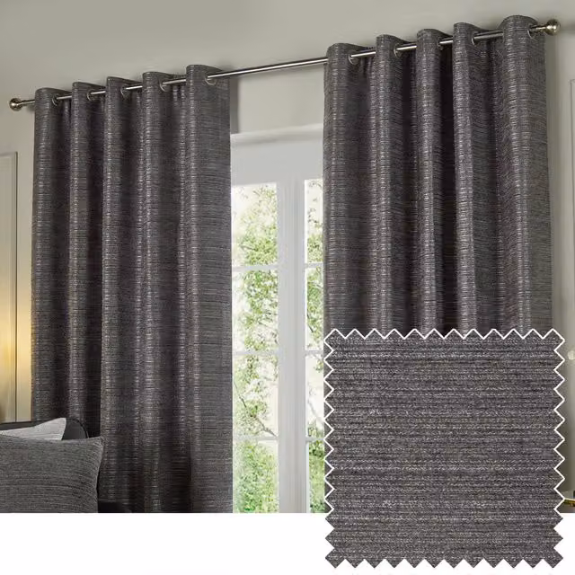 Paoletti Jupiter Grey Chenille Jacquard Blackout Eyelet Curtains, W: 229 cm, H: 183 cm