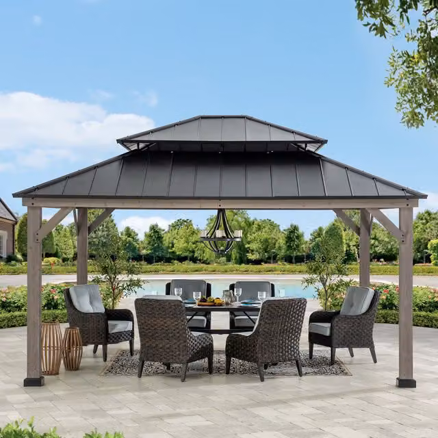 Sunjoy RIMO Modern Cedar Wood and Metal Gazebo in Anthracite Grey
