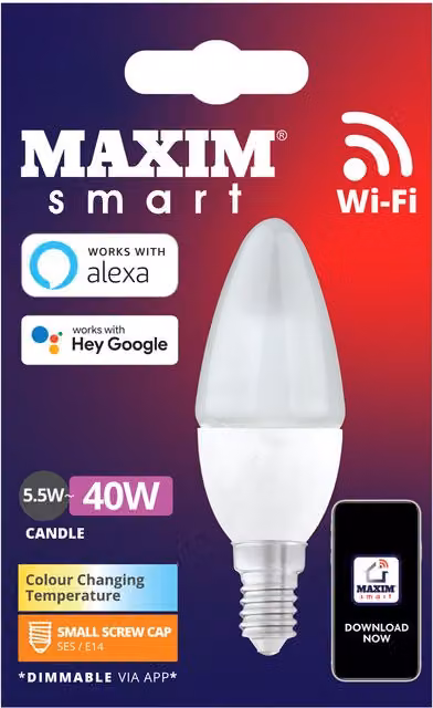 Maxim Smart LED Candle E14 Bulb in White
