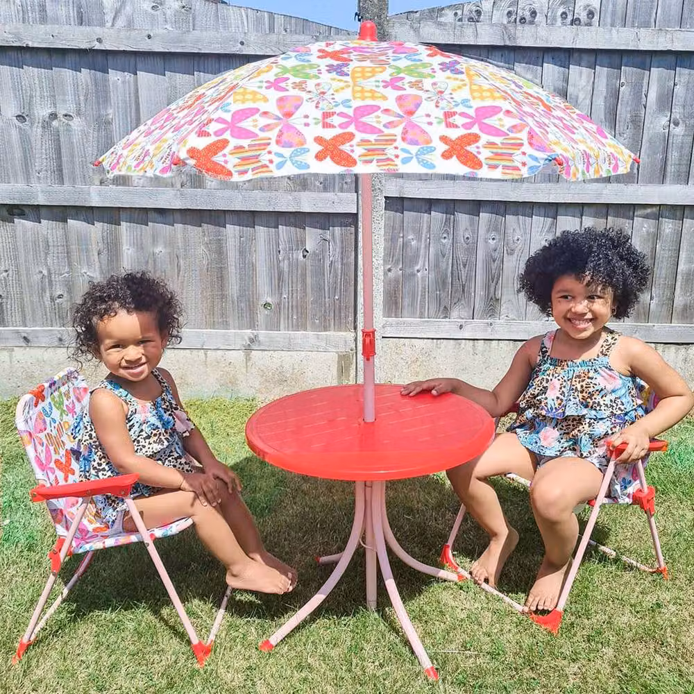 STILVORA Kids Outdoor Table and Chair Set with Parasol in Floral Multicolour – 2