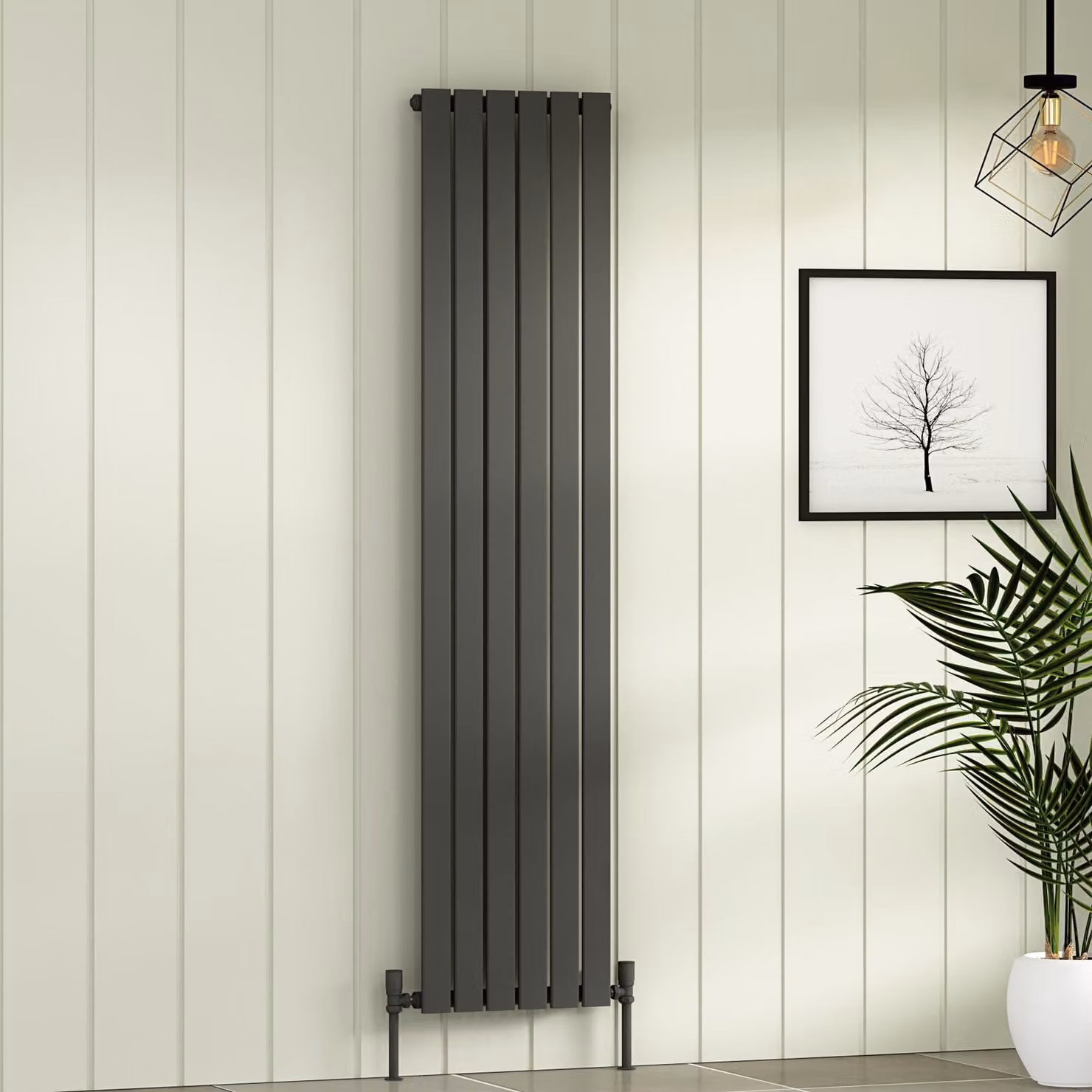 Aurexa Anthracite Vertical Designer Steel Radiator, H: 180 cm, W: 40.8 cm