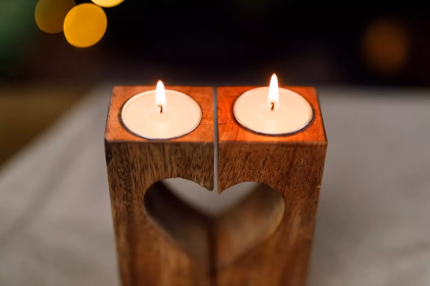 Marco Paul Cut Out Heart Wooden Tea Light Holder in Brown and Sand – 3