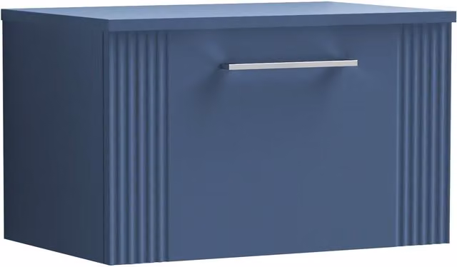 Balterley Modern 1 Drawer Wall Hung Vanity Unit with Colour Match Laminate Worktop, Blue, Width: 60 cm – 1