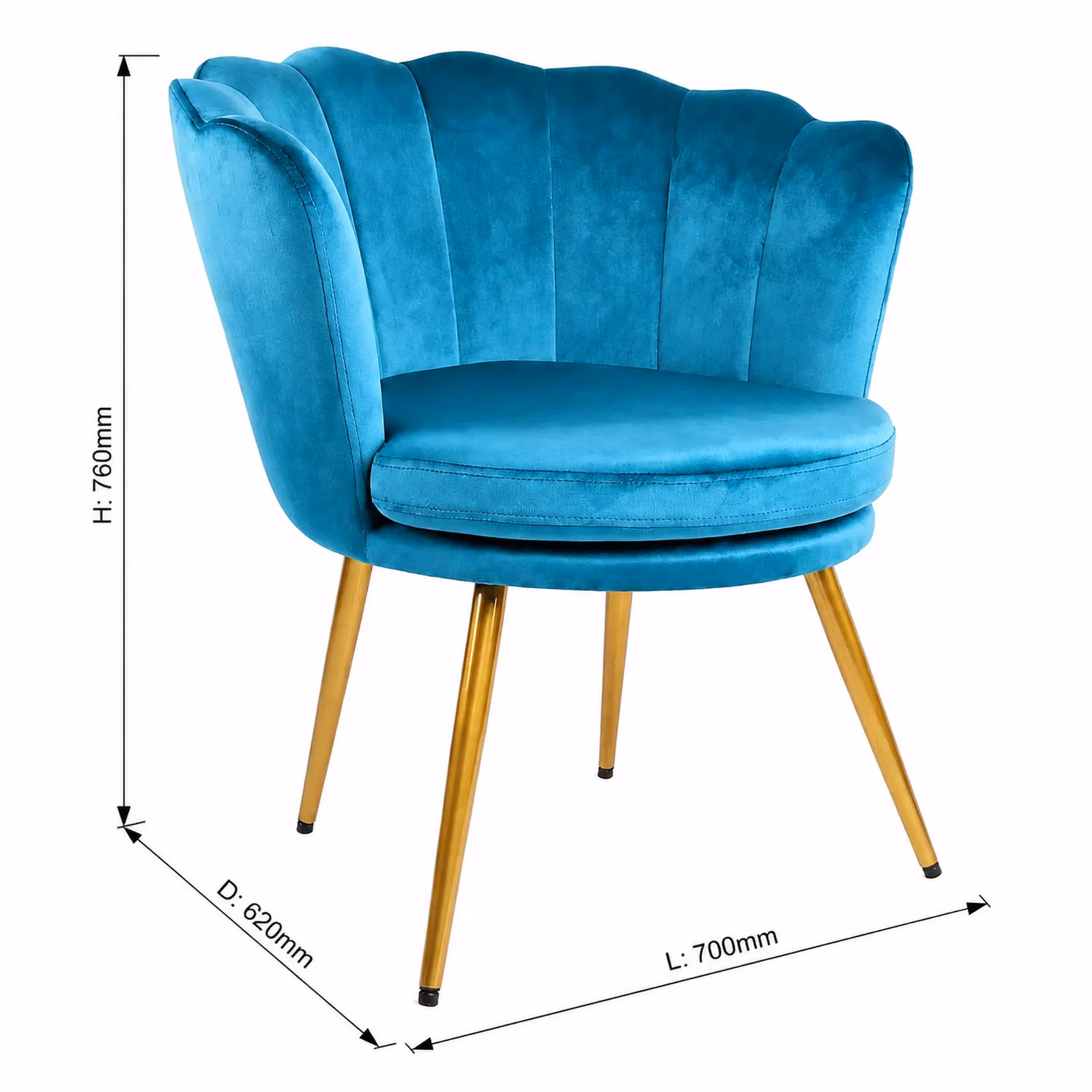 Genesis Flora Velvet Accent Chair in Petrol Blue with Petal Shell Back and Foam Upholstery – 2