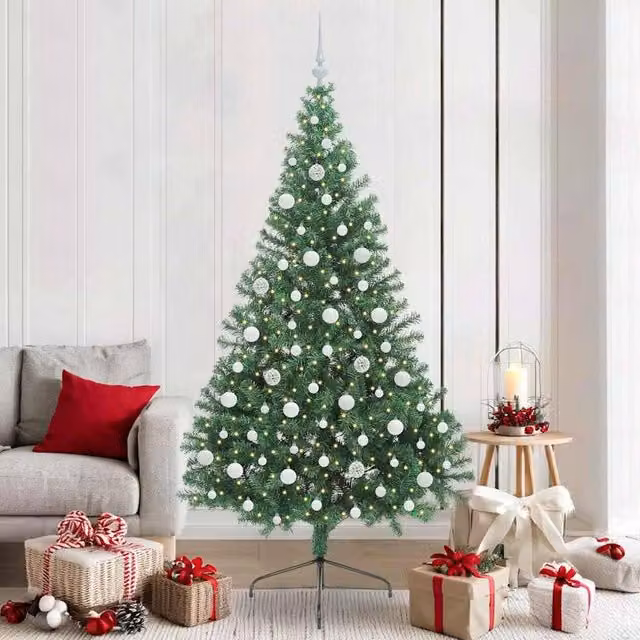 Berkfield Home Pre-lit Artificial Christmas Tree, Green, Height: 210 cm