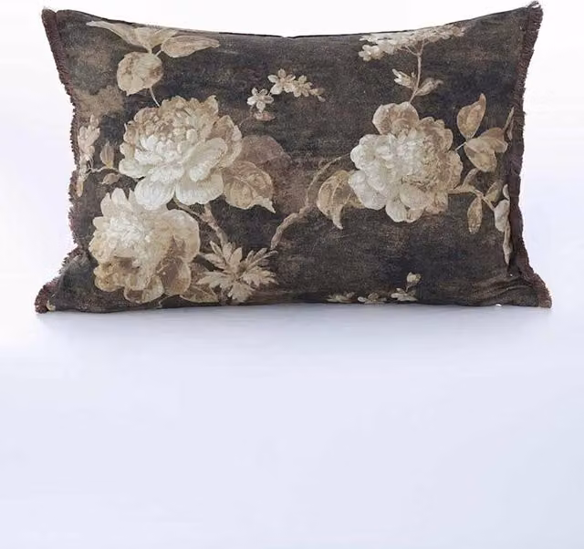 MM Linen Desdemona Bolster Cushion in Brown Mix Pure Cotton with Floral Design