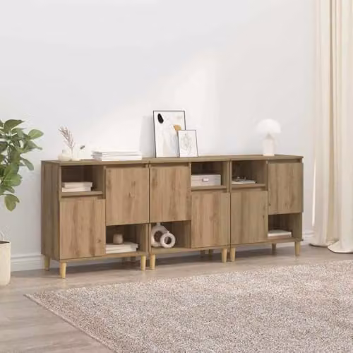 vidaXL Set of 3 Modern Sideboards in Brown, W/D/H: 60 x 35 x 70 cm – 2