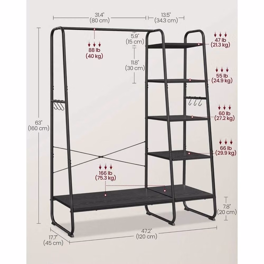 EONLION Black Clothes Rack with Shoe Shelf and Dual Hook Rail Matrix, W: 45 cm, D: 45 cm, H: 160 cm – 2