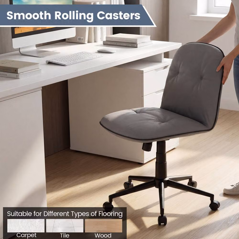 Gymax Grey PU Leather Swivel Task Computer Chair for Home Office – 6