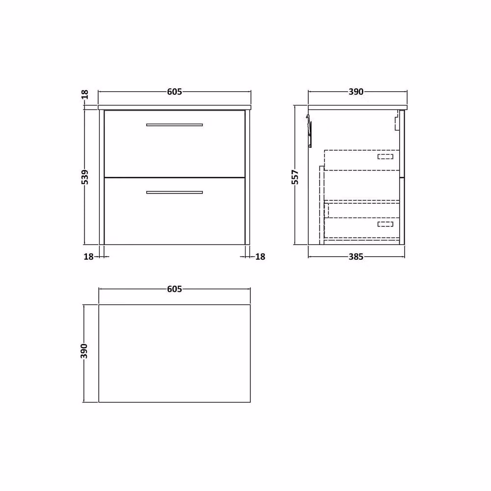 Balterley Winshill Contemporary 2 Drawer Wall Hung Vanity Unit, Light Oak, Brown, Width: 60 cm – 2