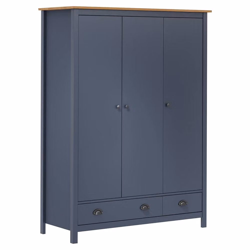 Berkfield Home Modern 3-Door Wardrobe in Hill Grey, Solid Pine Wood, W/D/H: 127 x 50 x 170 cm – 3