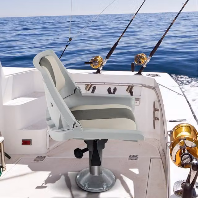 Costway Folding Low Back Boat Seat in Grey Synthetic Leather