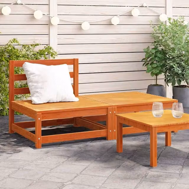 Berkfield Home Rustic Armless Garden Sofa with Footstool in Waxed Brown Solid Pine Wood – 1