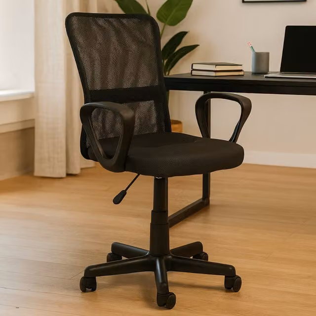 Orsina Ergonomic Swivel Home Office Chair in Grey Fabric with Armrests and Castors, H 97 cm x W 57 cm x D 51 cm – 1