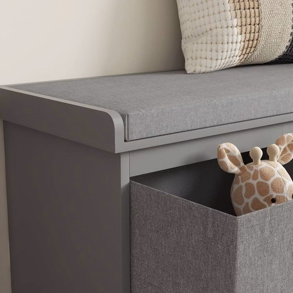 STILVORA Shoe Storage Bench with 3 Drawers and Padded Fabric Seat in Grey – 4