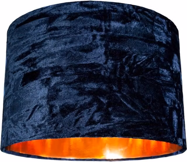 Happy Homewares Modern Crushed Velvet Lamp Shade with Shiny Paper Inner in Midnight Blue, Diameter: 35.56 cm – 1