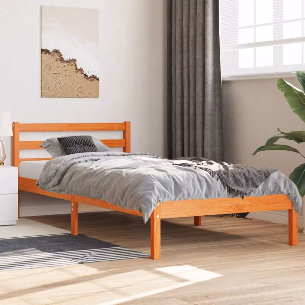 Berkfield Home Beautiful Solid Wood Pine Bed Frame in Waxed Brown, W/D/H: 90 x 200 cm – 2