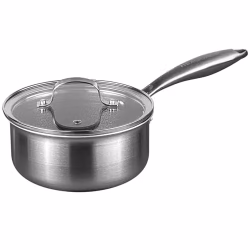 Prochef HexGuard Non-Stick Stainless Steel Saucepan with Glass Lid, Silver, H 9.5 cm x W 18 cm