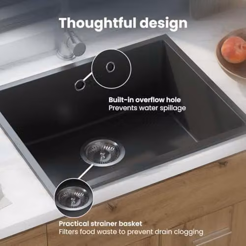vidaXL Granite Composite Kitchen Sink, Grey, W: 38 cm, D: 44 cm, H: 20 cm – 6