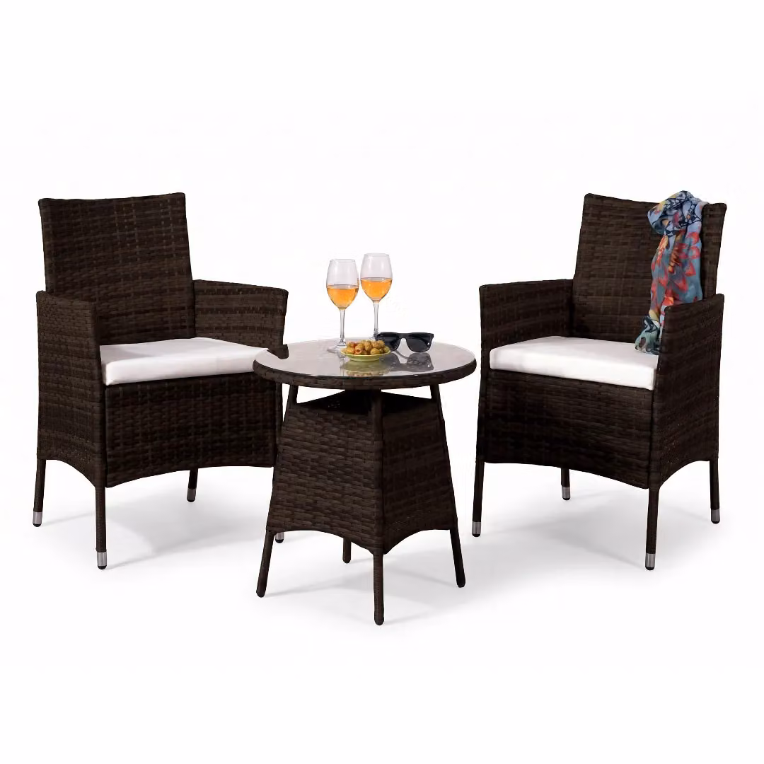 Comfy Living Ltd Rattan Garden Bistro Set with Round Table and 2 Chairs in Brown and White – 2