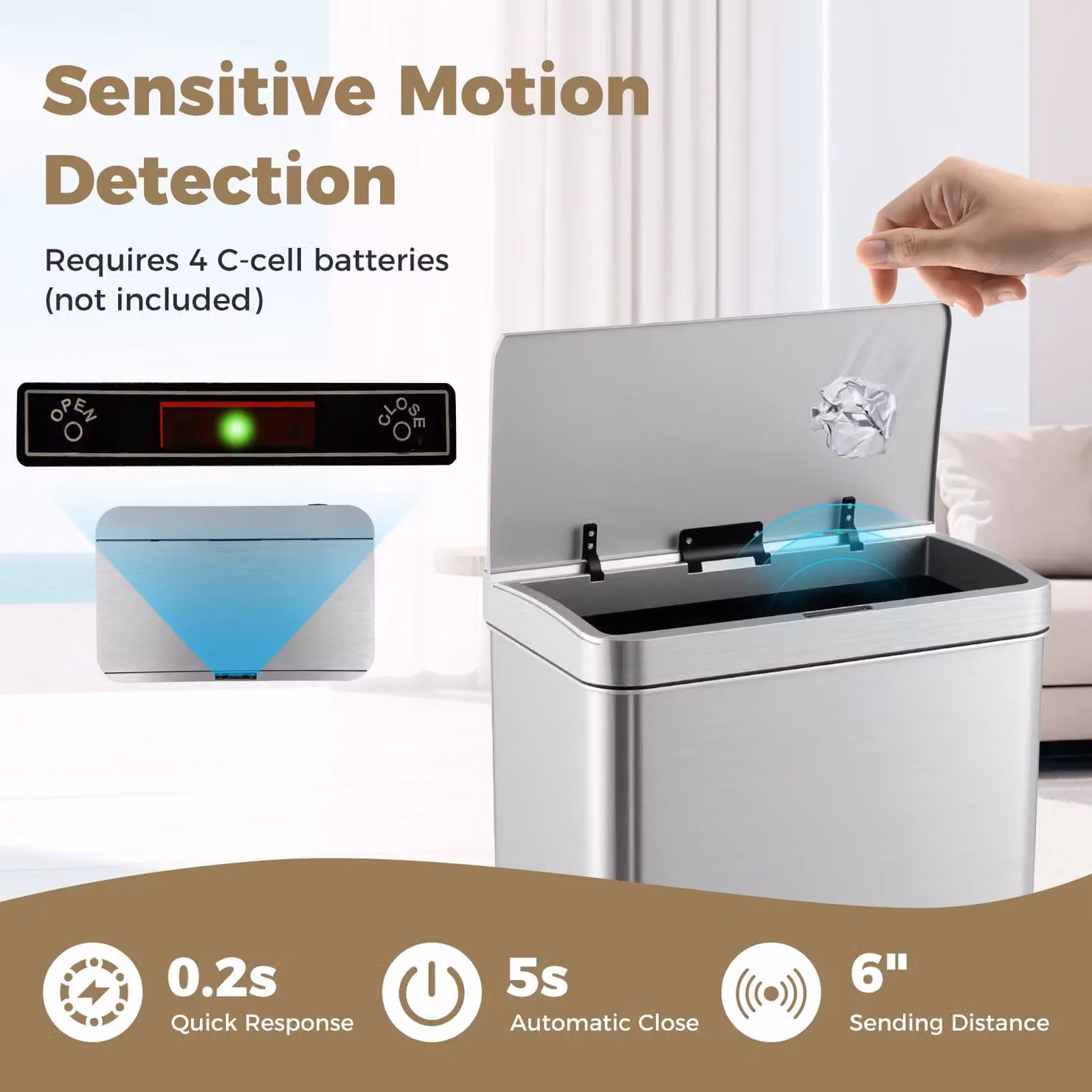 Gymax 53L Automatic Motion Sensor Trash Can with Soft Close Lid in Metallic Silver – 5