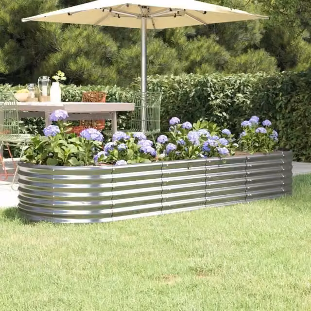 Berkfield Home Garden Powder-coated Steel Raised Bed in Silver, W/D/H: 224 x 80 x 36 cm – 1