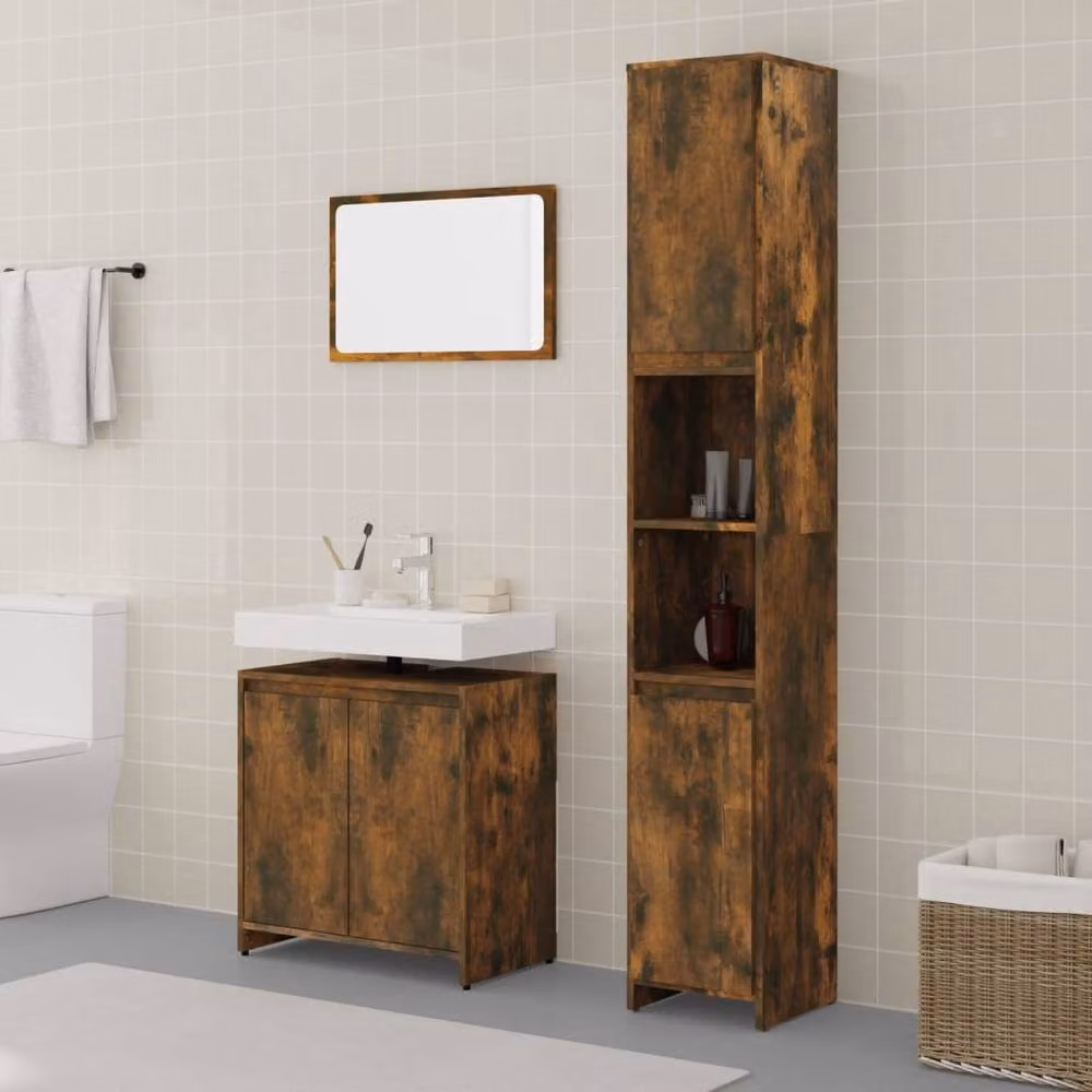 Berkfield Home 3 Piece Modern Brown Smoked Oak Bathroom Furniture Set – 2