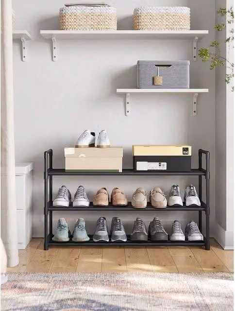 SONGMICS 3-Tier Shoe Rack Storage Organiser, Black, W/D/H: 92 x 30 x 54 cm
