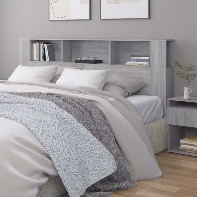 Berkfield Home Grey Sonoma Headboard Cabinet with Bedside Shelves, W: 200 cm, D: 18.5 cm, H: 104.5 cm