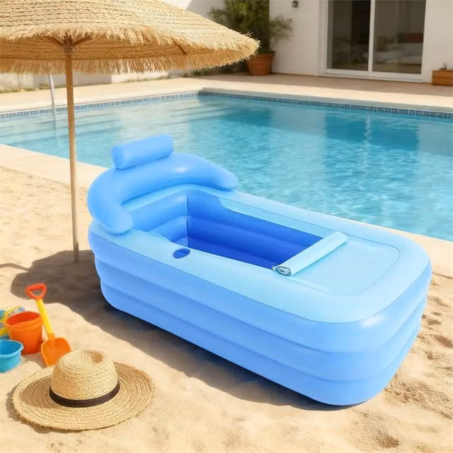 VOGREX Adult Inflatable Soaking Tub with Foldable Design in Blue