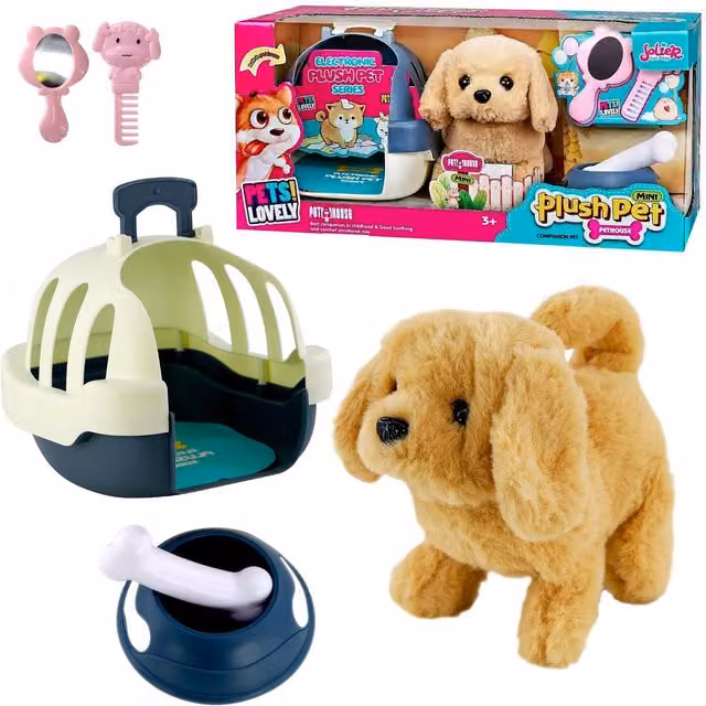 The Magic Toy Shop Interactive Brown Plush Walking Dog Toy with Motion and Accessories
