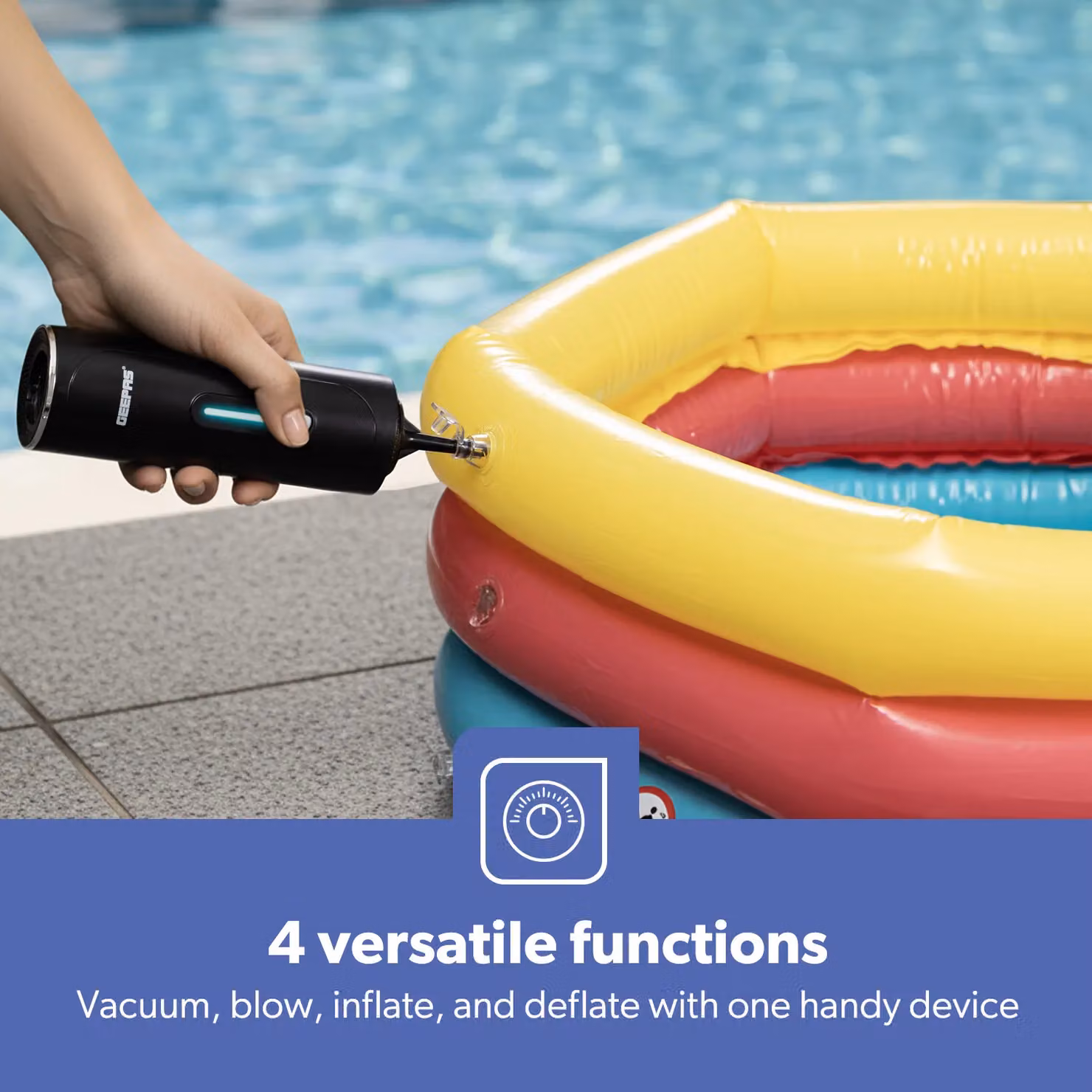 Geepas 4-in-1 Cordless Handheld Vacuum with Blower, Inflator and Deflator, 30 Minute Runtime, Black – 7