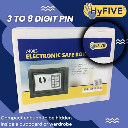 Hyfive High Security Steel Electronic Safe Box with Digital Keypad and Two Keys, Black, W: 23.0 cm, D: 17.0 cm, H: 17.0 cm – 4