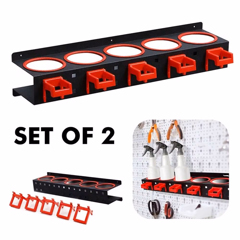 Nordara Wall Mounted 2x Spray Bottle Holder Storage Rack Garage Car Detailing Organiser in Black – 3