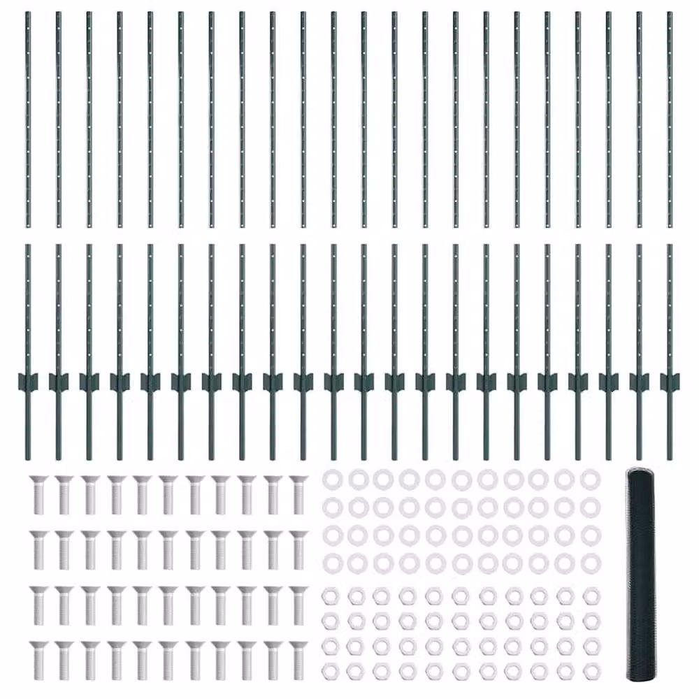 Berkfield Home 11-Piece Green Steel U-Channel Fence Posts, Height: 120 cm – 2