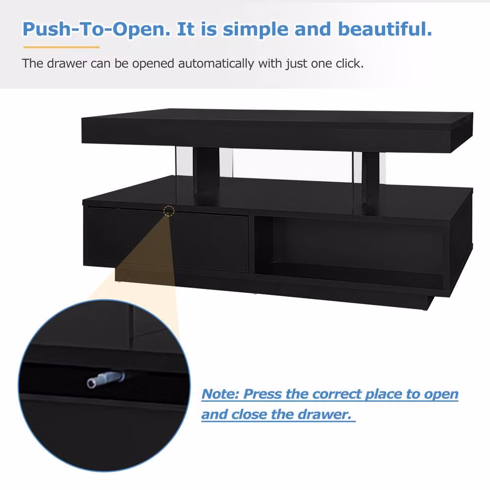 Rolipo Modern Black High Gloss LED Coffee Table with Storage Drawers and Glass Top, W/D/H: 95.0 x 42.5 x 6.5 cm – 6