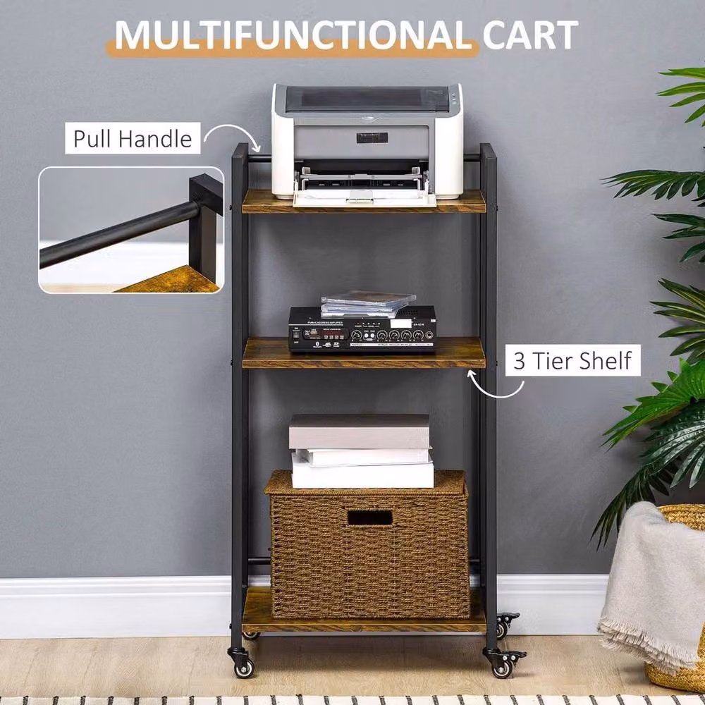 NESTLUNE 3-Tier Rolling Printer Stand and Utility Trolley in Black, W: 52 cm, D: 52 cm – 5